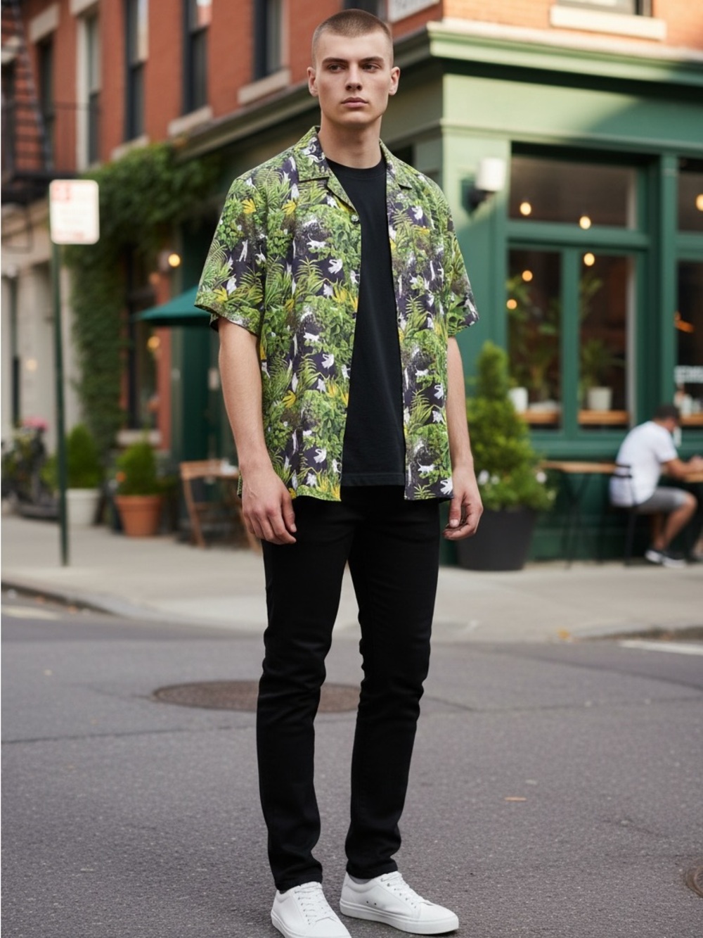 Ripndip Mens Jungle Nerm Print Short Sleeve Shirt Black Green Size Medium
